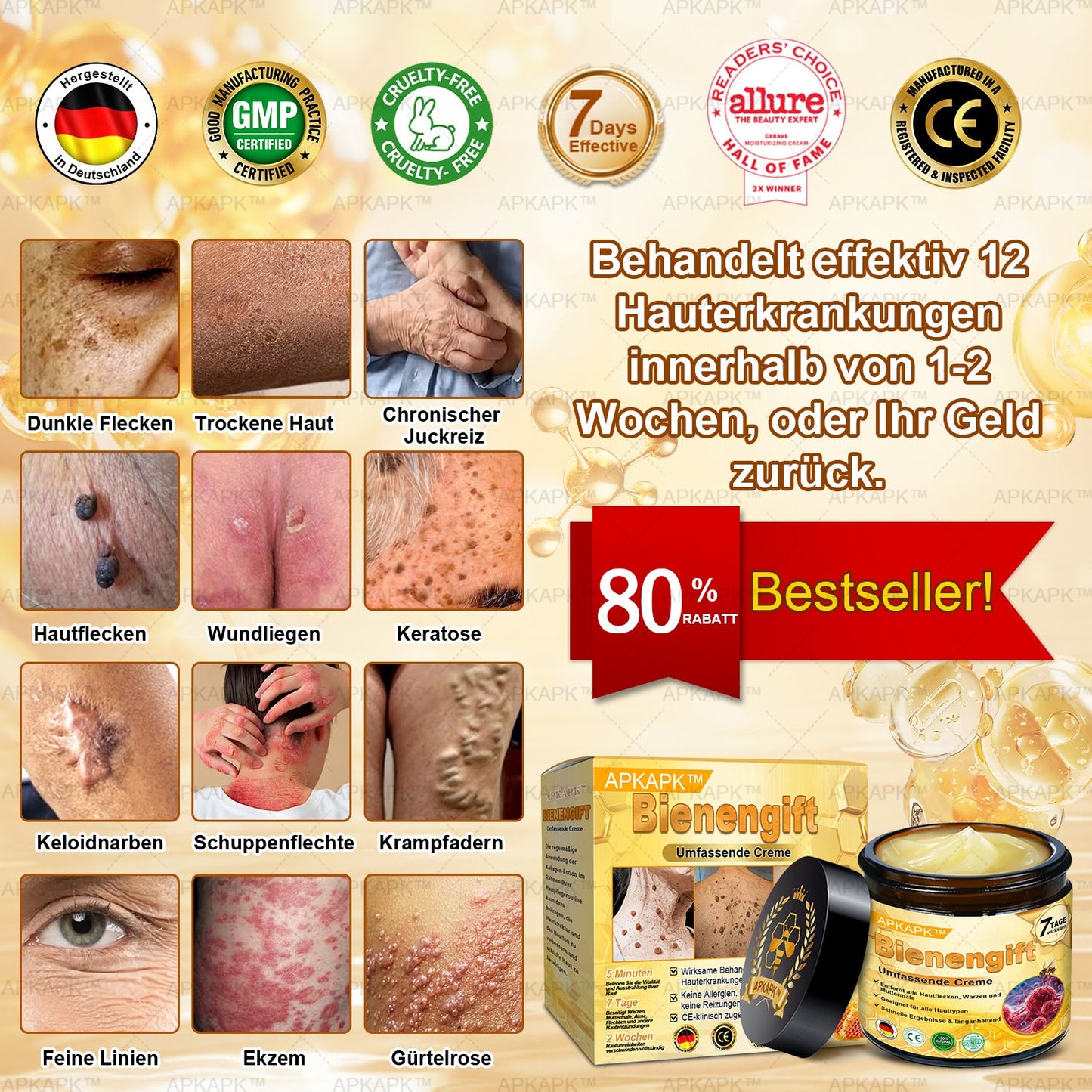 Hergestellt in Deutschland ✨✨AРKAРК™ Bienengift Umfassende Creme – Anti-Aging, Feuchtigkeitsspendend, Hautreparatur, Hautbildverbesserung, Akne- und Pigmentfleckenbehandlung, Warzen- und Muttermalentfernung, Linderung bei Psoriasis